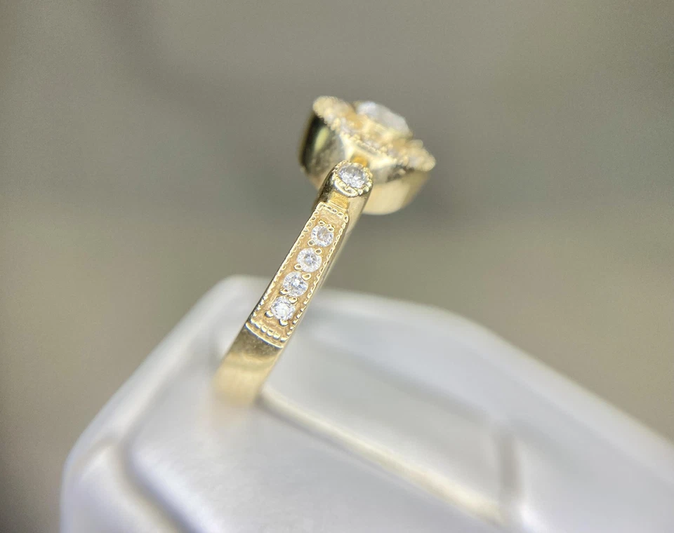 Vintage 14k Yellow Gold Designer Effy Natural Round Diamond Halo Ring - Image 3 of 4