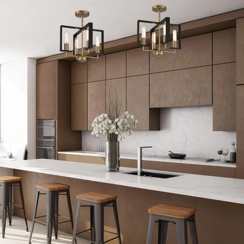 Chicago 4-Light Semi Flush Mount Ceiling Light in Old Satin Brass - Picture 2 of 4