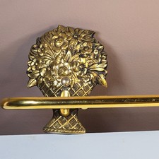 Vintage Brass Towel Bar With Ornate Floral Basket Mountings Wall-Mounted 18.5 in