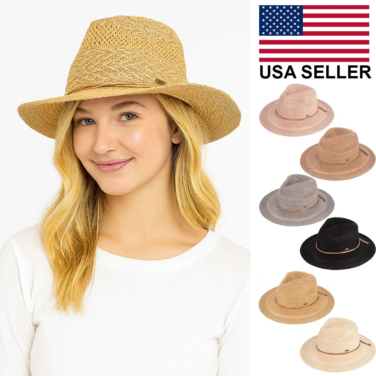 C.C Exclusive Suede String Band Multi Pattern Panama Beach Sun Hat