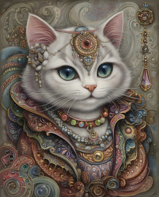 8x10 Cat With Necklace & A Necklace On Its Neck Art Print Wall Decor - 525425266