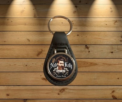 Ned Kelly Bushranger  . Leather Key Fob.... Key Ring / Tag . Such Is Life  