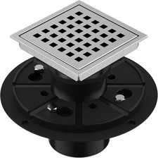 Square Shower Drain 4-3/8 Inch Brushed Nickel Stainless Steel with ABS Flange