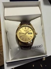Seiko Mens Quartz Gold-Tone Brown Leather Band Wristwatch