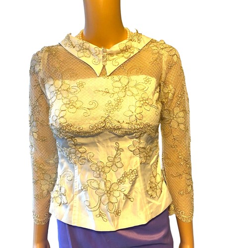 Y2K Floral Lace Handmade Sewing Machine Asian Traditional Blouse Top Lady XS-S