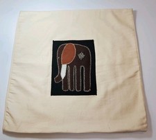 Elephant Decorative Square Throw Embroidery Beaded Pillow Cover 17.5
