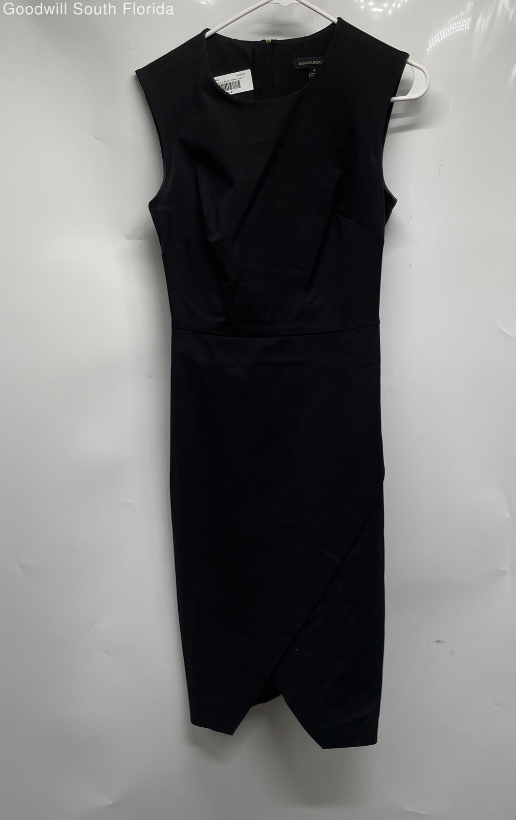 Banana Republic Womens Black Sleeveless Round Neck Midi Sheath Dress Size 4