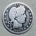 1908 Philadelphia Mint Barber Quarter - 90% Silver - FREE SHIPPING!
