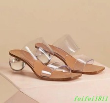 Fashion Women's Clear Transparent Slippers Ball Heels Mules Holiday Summer Shoes