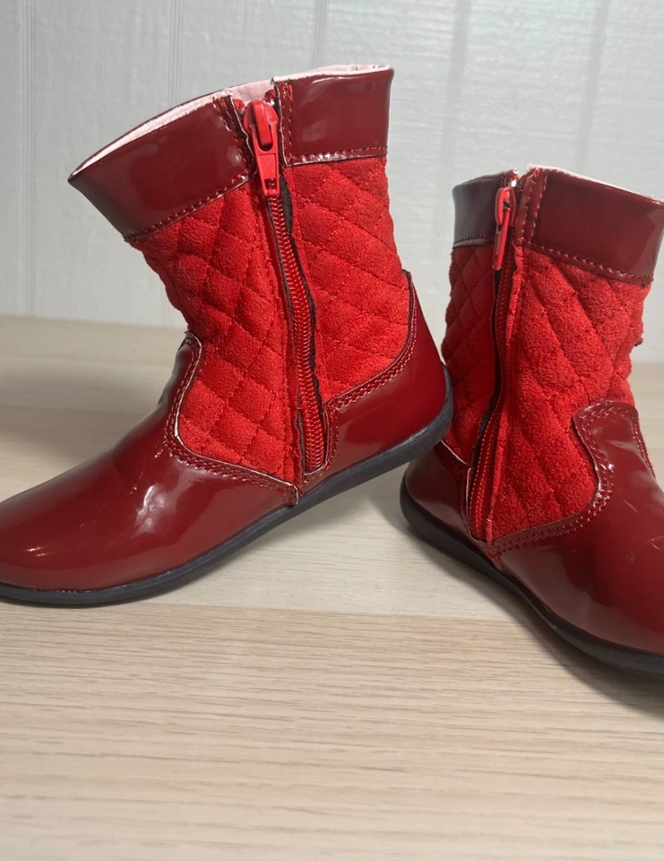 Laura Ashley Toddler Girls Size 9 Quilted Studded Faux Leather Red Boots - Image 4 of 4