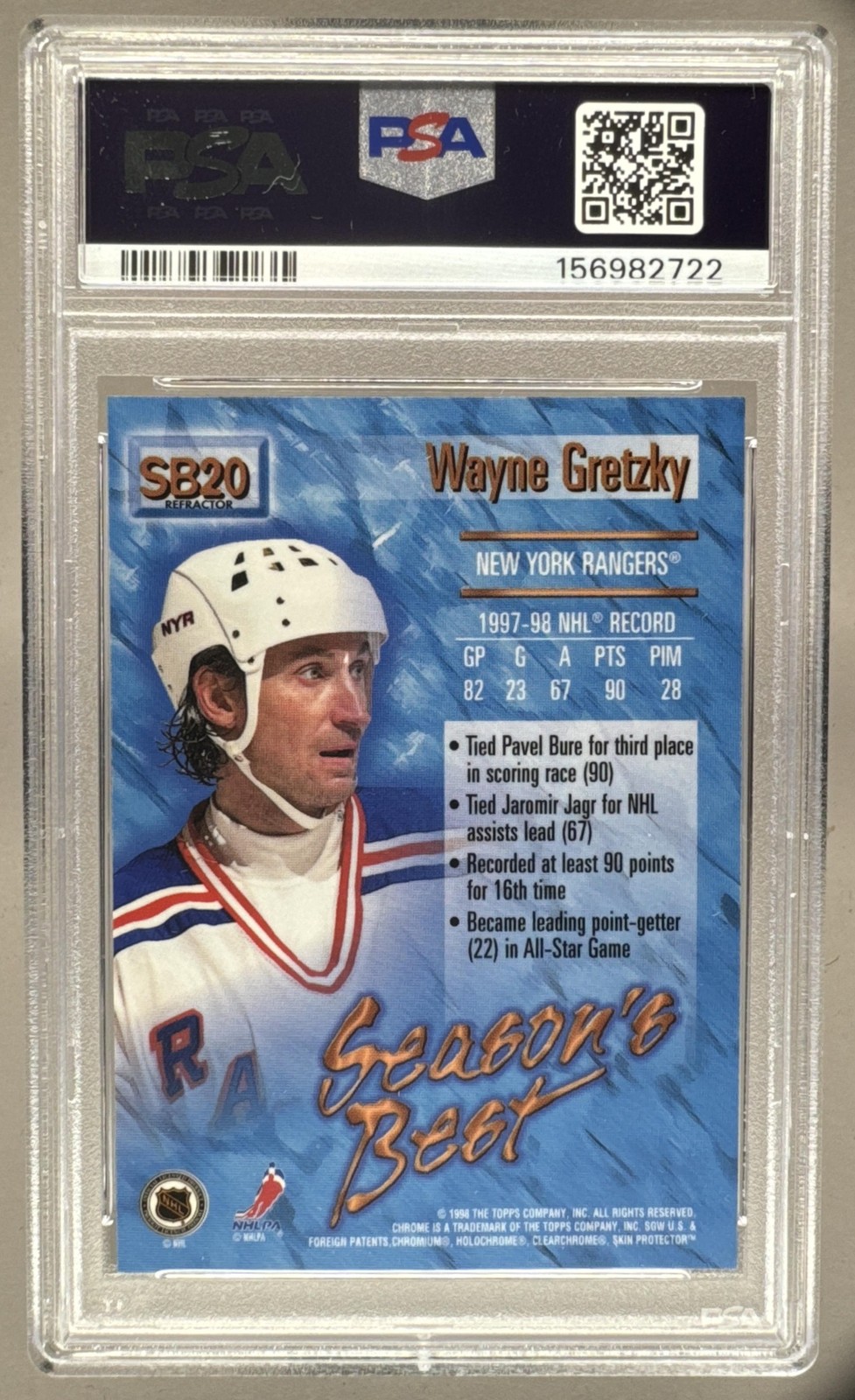 2722 Wayne Gretzky 1998 O-Pee-Chee Chrome #SB20 Season's Best Refractor PSA 10 view 2