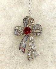 Sterling Silver Pave CZ Bow Pendant on 18 In. Cable Chain - 7.0  Grams