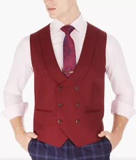 Tayion Collection Men's Classic-Fit Red Suit Separate Vest Red Large