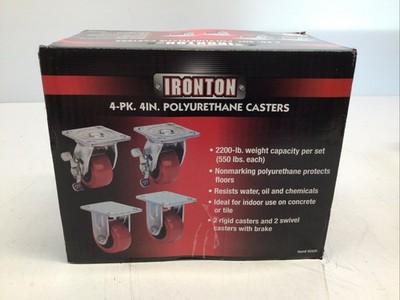 Ironton Nonmarking 4in Polyurethane Casters 4-Pack 2200Lb Capacity Item 50320