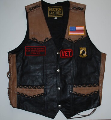 Leather Biker's Motorcycle Vest Hudson SZ 48 nice Patches Harley Sturgis Vintage