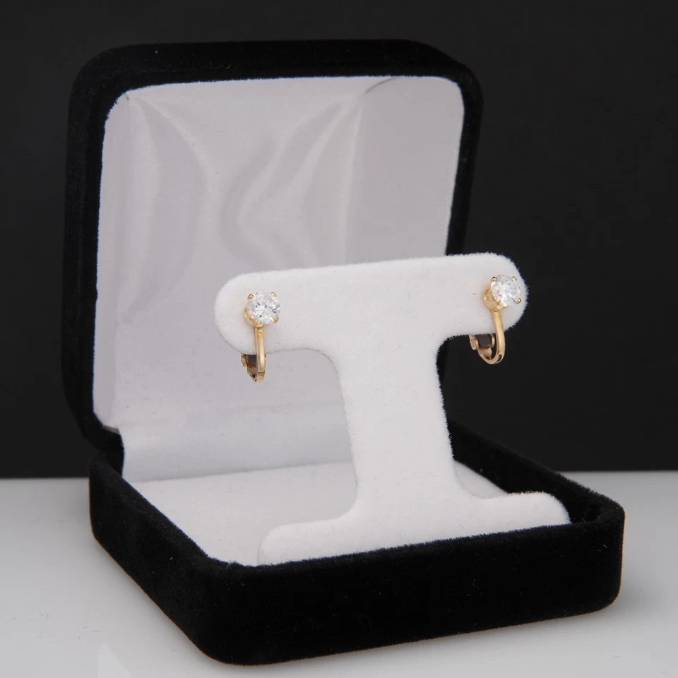 14K Diamonique CZ Solitaire Stud Clip On Earrings 5 MM (Approx. 1/2 TCW  ) - Image 3 of 4