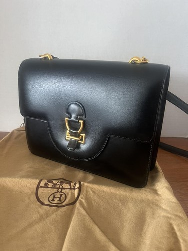 XLT Auténtico HERMES Caja Negra Cuero 25cm Sandrine Convertible Correa de Hombro GHW - Imagen 2 de 20