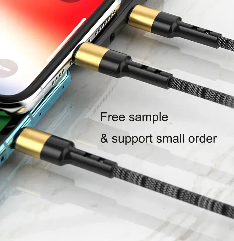 3 in 1 iPhone Charger Cable USB C Type C Micro USB Fast Charging 5A Braided Gold - Image 4 of 4