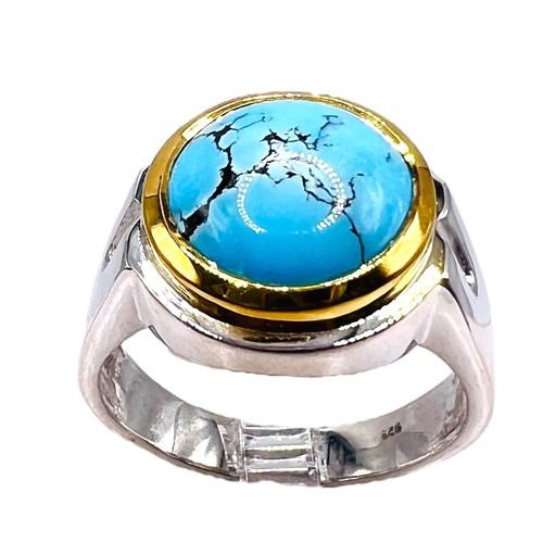Natural Persian Blue Turquoise Round 925 Sterling Silver Ring SZ 11 - Picture 6 of 15