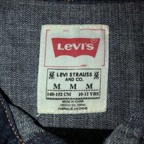 LEVI'S Youth Western Dark Wash Denim Pearl Snap Long Sleeve Shirt Size M (10-12) - Picture 7 of 11