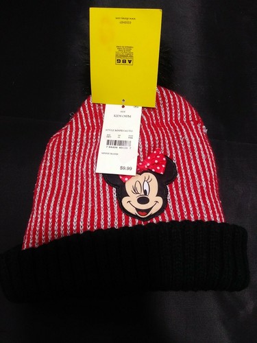 Disney Girls Red Sparkle Minnie Mouse Knit Pom Beanie Stocking Cap Hat - Picture 2 of 3