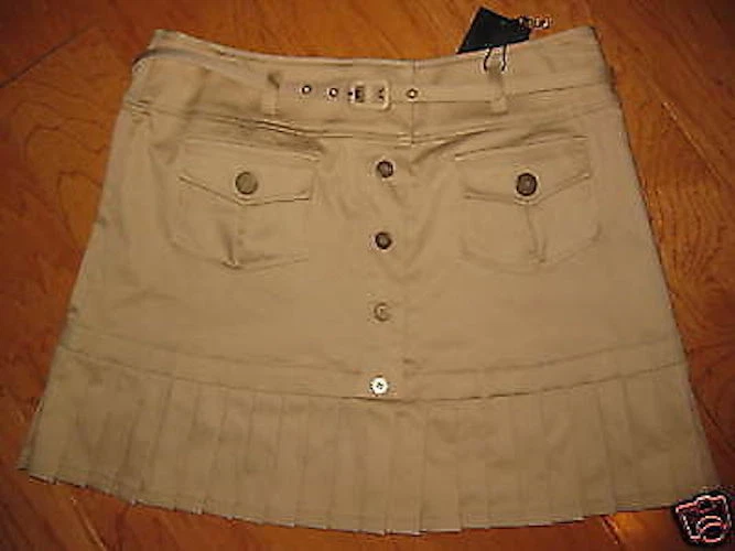 ABS Tan Stretch Cotton Pleated Hem Mini Skirt 10 $198