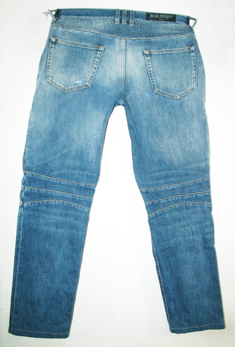 BALMAIN 定番デニム Balmain Paris Slim Biker Jeans Mens Sz 36x34 Blue Denim