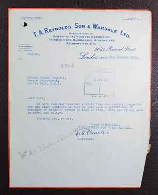 1955 T.A. Reynolds Son & Wardale Ltd Brief, wissenschaftliche Instrumente, London