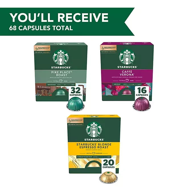 Starbucks by Nespresso Vertuo Coffee Pods, Variety Pack, 68 ct. | eBay