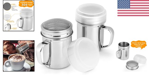 Stainless Steel Powdered Sugar Shaker Duster with Handle - 7oz Capacity, 2 Pack - Picture 2 of 9