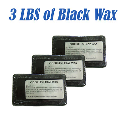 3 Lbs of Black Odorless Trap Wax (Packaged in 1 Lb Blocks)