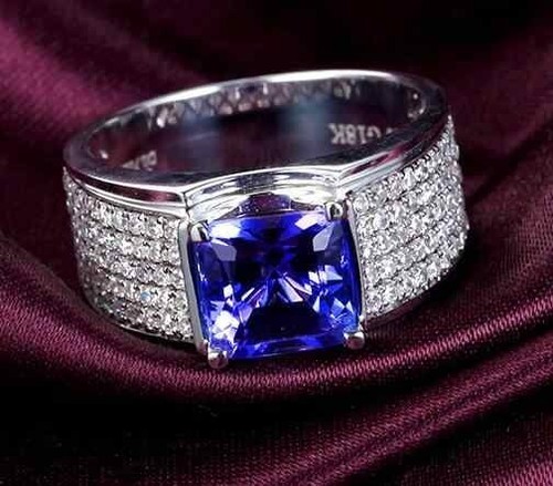 3CT Princess Cut Lab-Created Sapphire Men's Engagement Ring 14K White Gold Over - Picture 2 of 5
