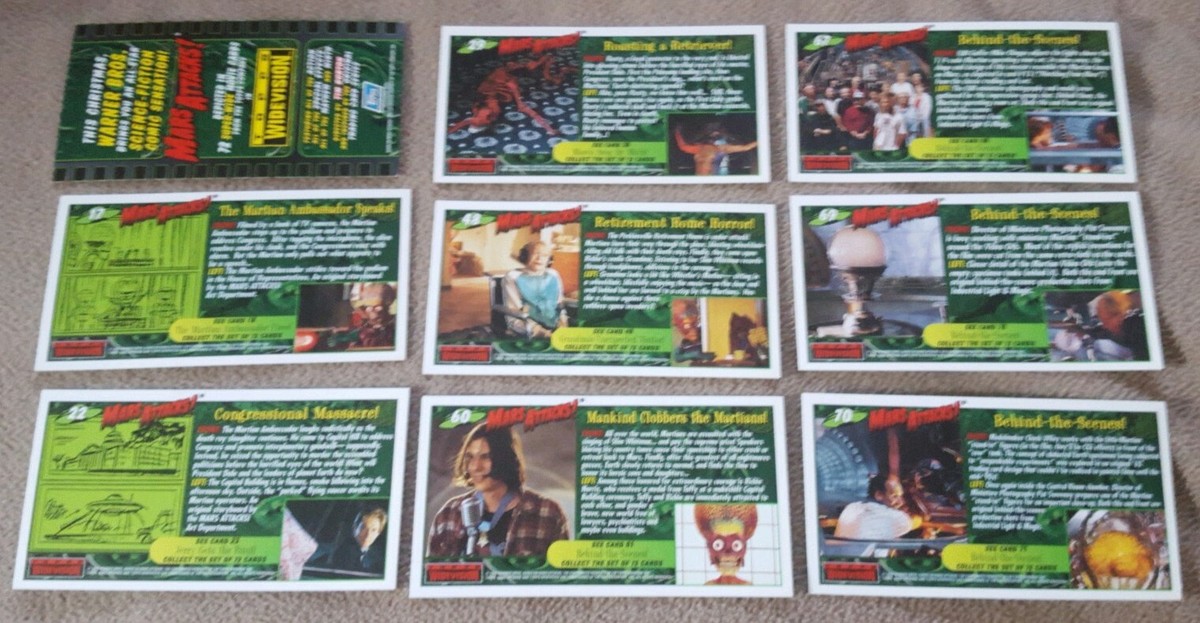 MARS ATTACKS! Lot of 8 1996 Widevision cards plus PROMO TRADING