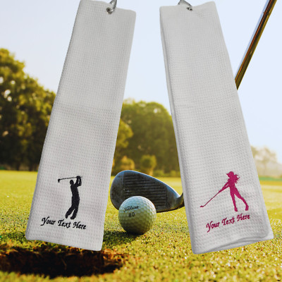 Personalisiertes Golftuch - Herren Damen Golfer Geschenk, bestickt, dreifach gefaltete Waffel