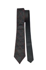 New Men's Genuine 100% Sheep Leather Quilted Tie with Red Matching Stitching