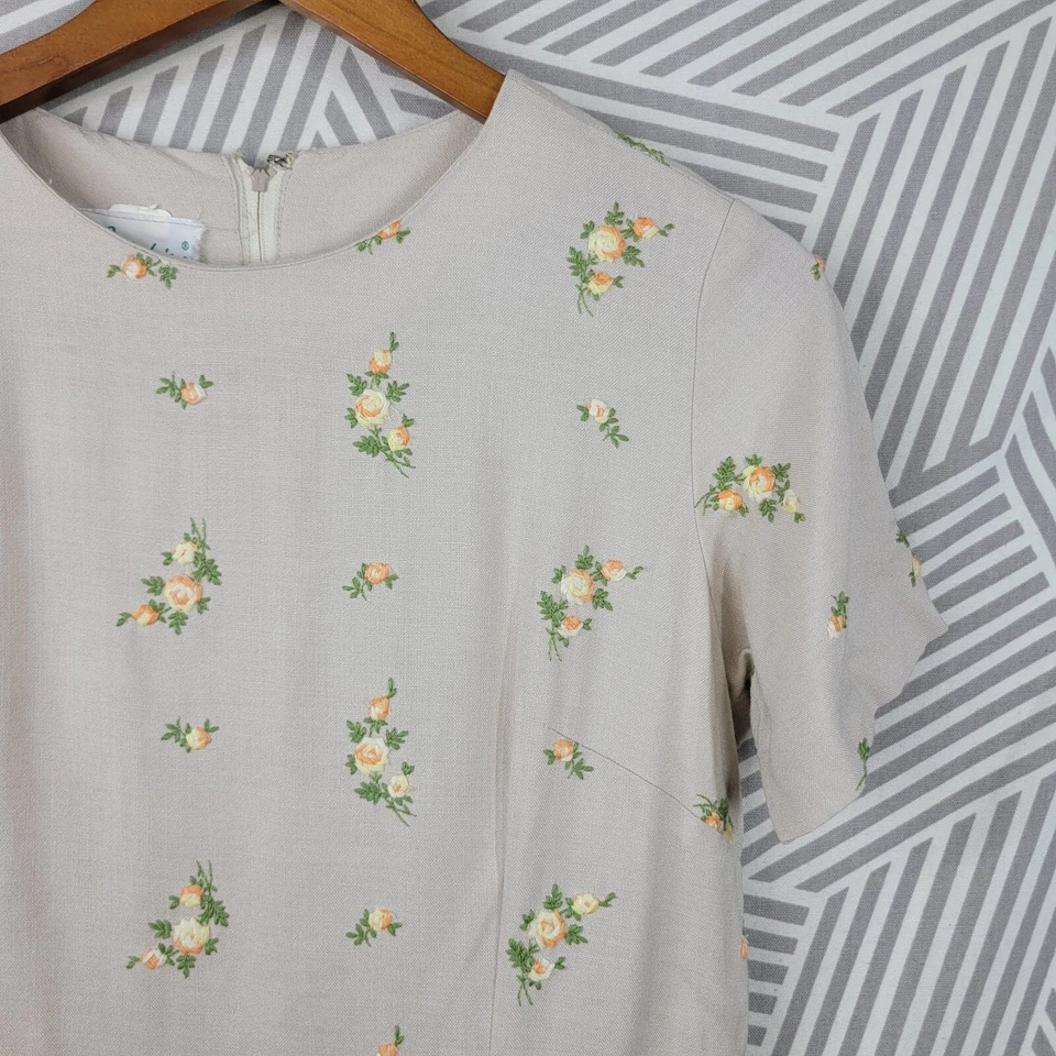 Vestido Vintage Años 60/70 Talla Pequeña Mediana Pinup Ama de Casa Fiesta Floral Bordado  Foto 4 de 4