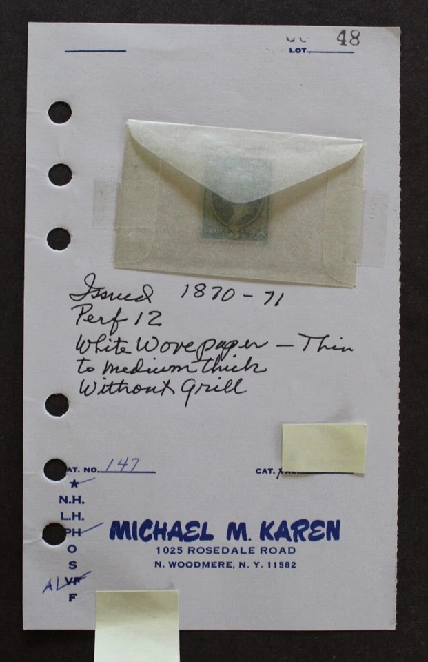 Scott 147, Perf 12, white wove paper, thin to medium thick, no grills - Image 3 of 3