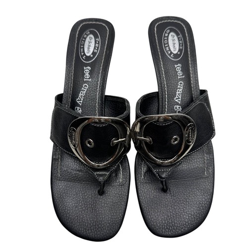 Vintage Y2K Black Leather Silver buckle Kitten heel sandal Women's size 10M