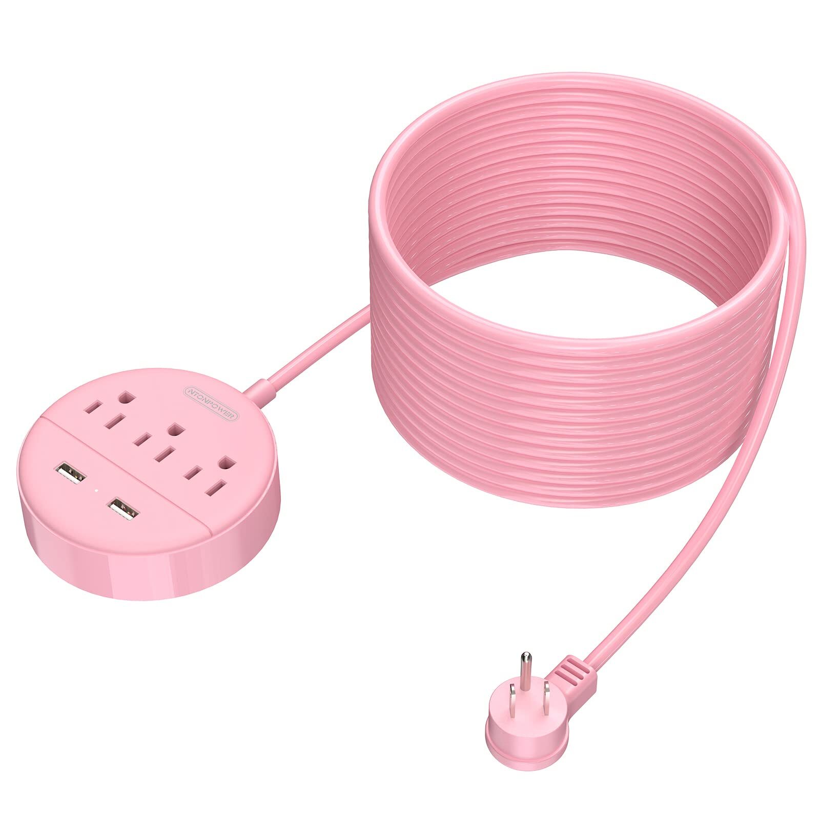 Extra Long Extension Cord 25 ft NTONPOWER Rose Pink Flat Plug Power Strip wit...