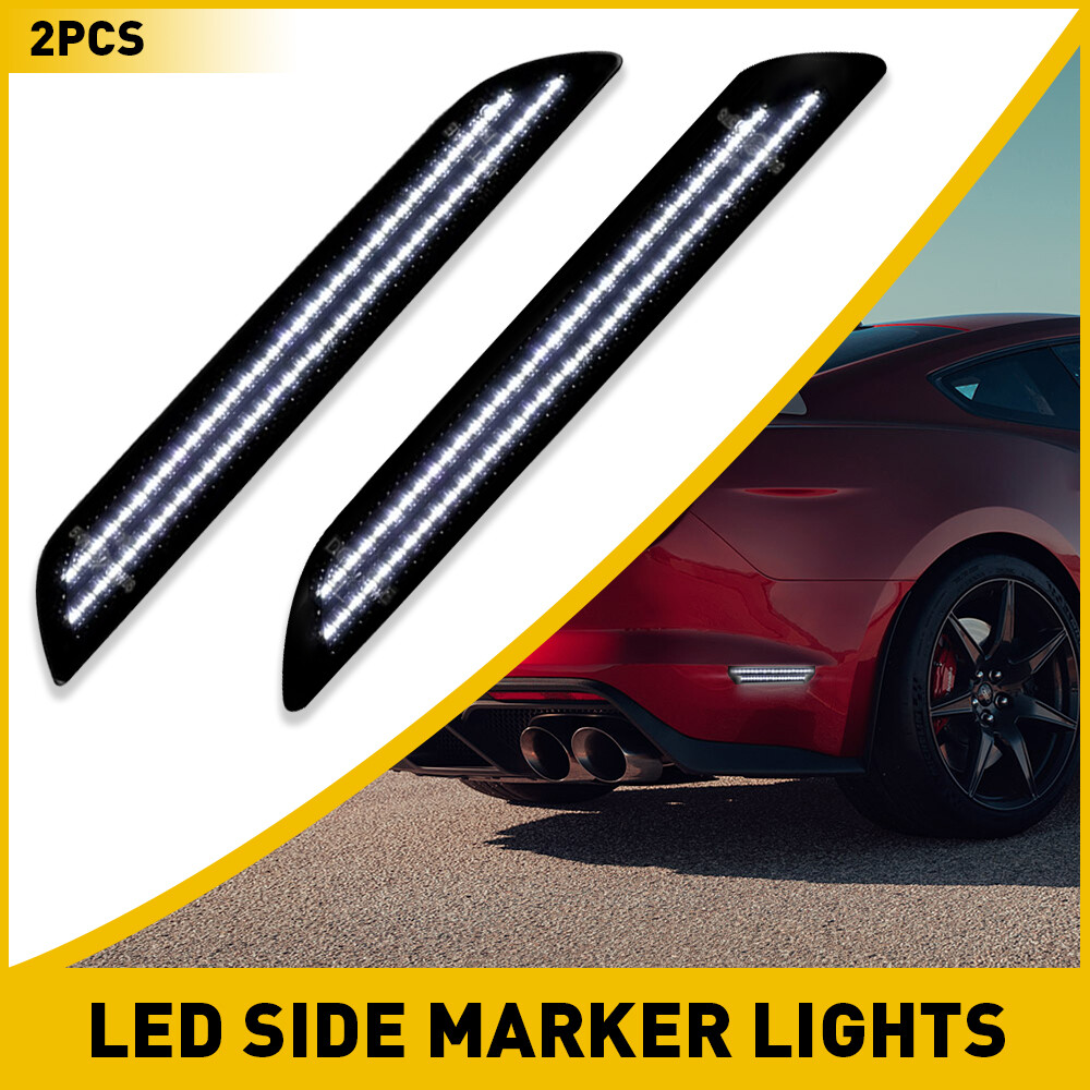 2015-22 Ford Mustang Dark Smoke LED Side Marker Lights White Pair EPU