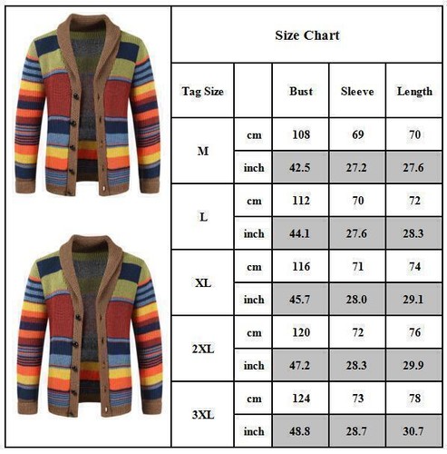Cappotto maglione uomo risvolto arcobaleno maglia invernale color block cardigan giacca outwear - Foto 5 di 20