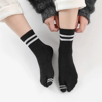 3 Paires Femme Coton Mélange Orteil Rayure Chaussettes Deux Doigt Casual SPORTS - Photo 1/4