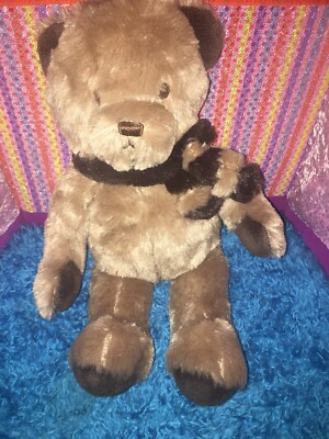 VGUC-15  NAP plush brown Teddy Bear scarf embroidered eyes no bead pellet