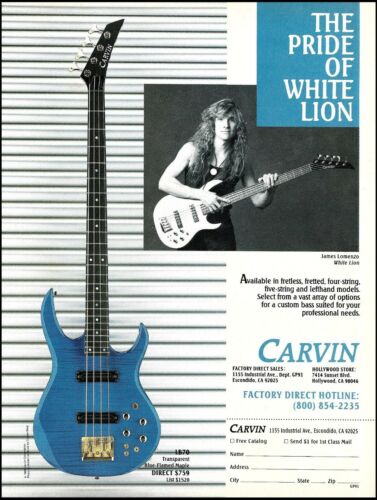 James Lomenzo (White Lion band) 1988 Carvin LB70 Bass guitar advertisement print - Picture 1 of 1