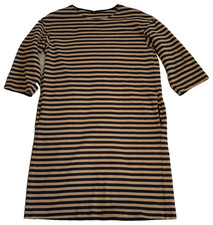 Uniqlo Women S Striped Cotton Dress Brown Black Stretch 3/4 Sleeve Pockets Warm