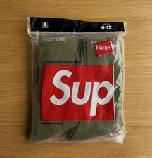NEW Supreme x Hanes Crew Socks Green 4 Pack Size 6-12 Cotton Comfort Streetwear