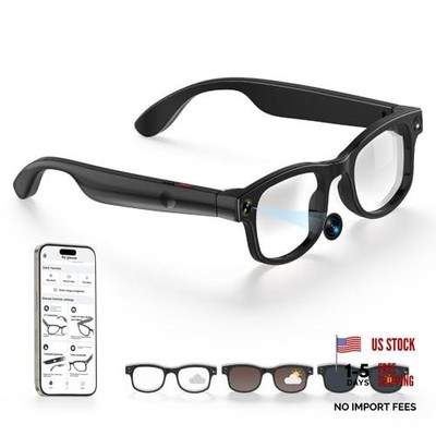 AI Smart Glasses with 1080P HD Camera, 8MP Storage, Open-Ear Bluetooth Audio,