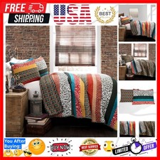 Boho Stripe Reversible Cotton Quilt 3-Piece Set, King, Turquoise  Tangerine ...
