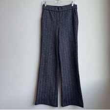 Theory Talbert Chevron Virgin Wool Wide Straight Leg Career Pants Size Small