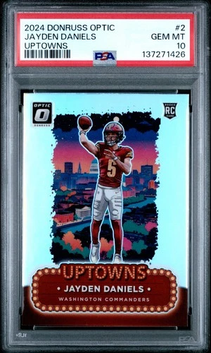 2024 PANINI DONRUSS OPTIC UPTOWNS 2 JAYDEN DANIELS ROOKIE PSA 10